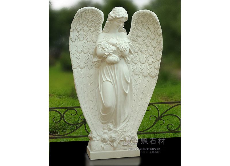 High Quality White Marble Monument with Angel Statue Carved Headstone