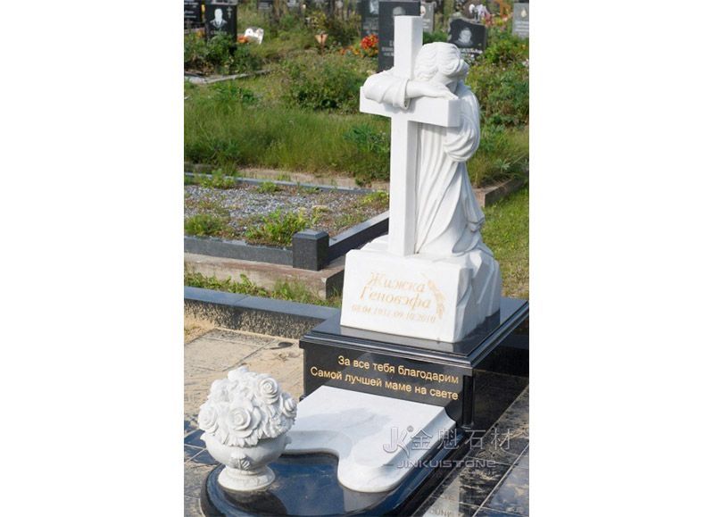 Classic white marble monument with marble decoration carved tombstone