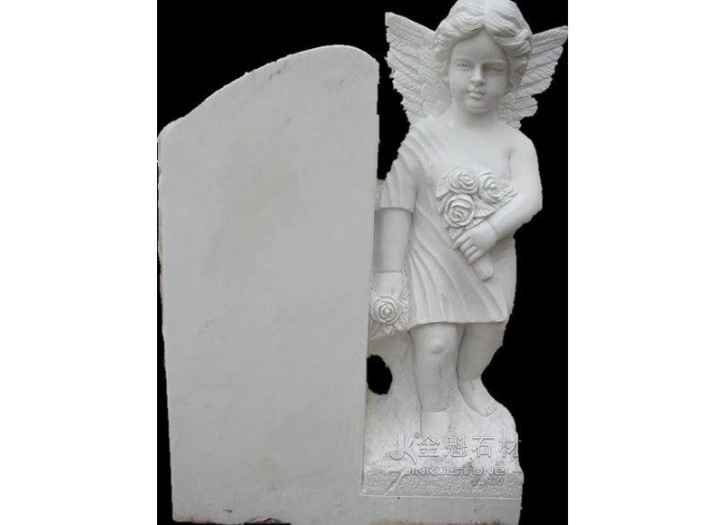 Classic White Marble Cherub and Tombstone