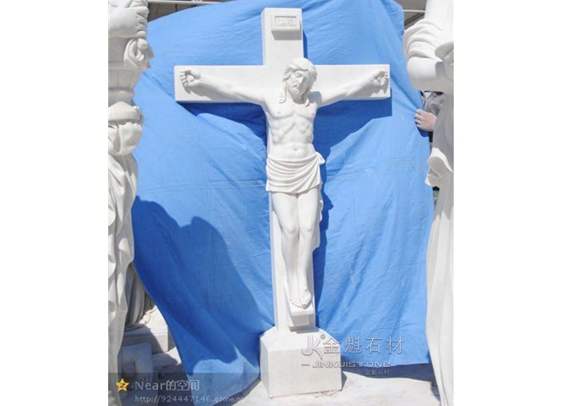 White Marble Customizable Religious Sculpture Jesus and Cross Sculpture