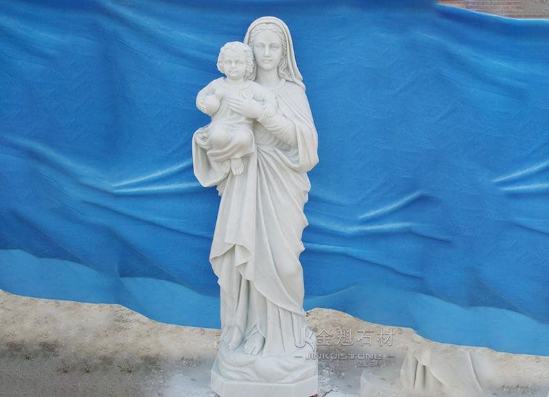 White Marble Statue of the Virgin and Child with Saints