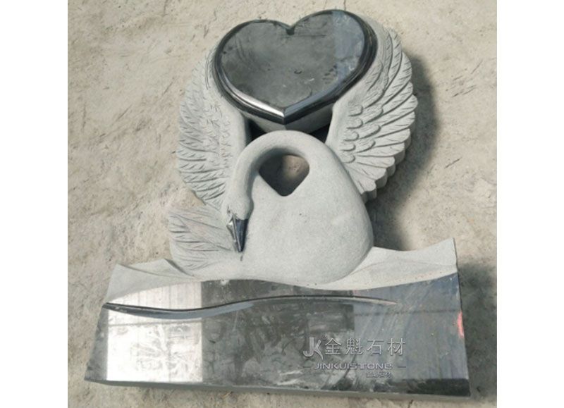 Black Granite Heart-shaped Tombstone with Swan statue