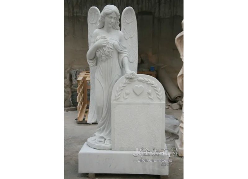 Handmade White Marble Angel Design Granite Headstone