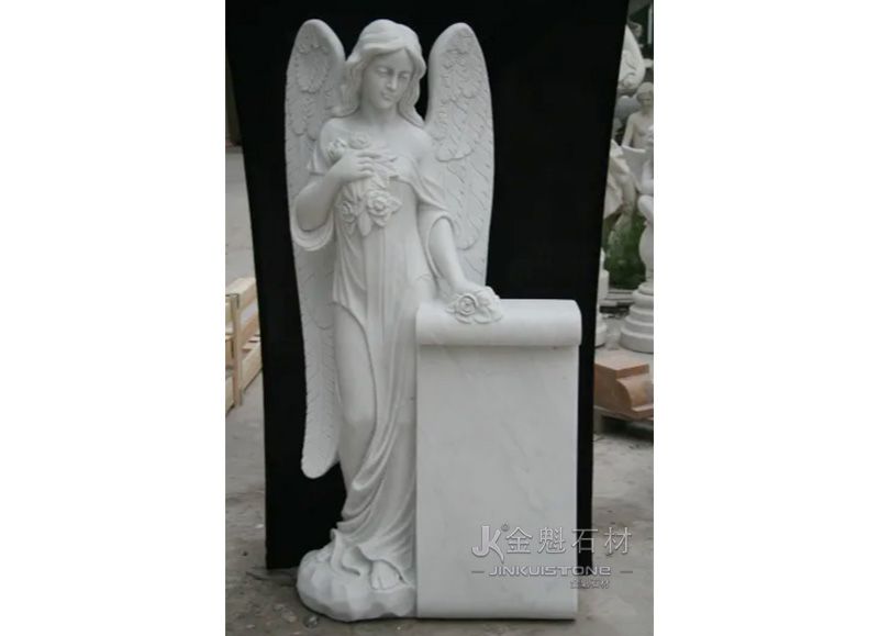 Handmade White Marble Angel Design Granite Headstone