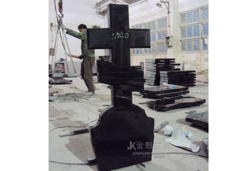 Customer Customized European Black Granite Cross Tombstone