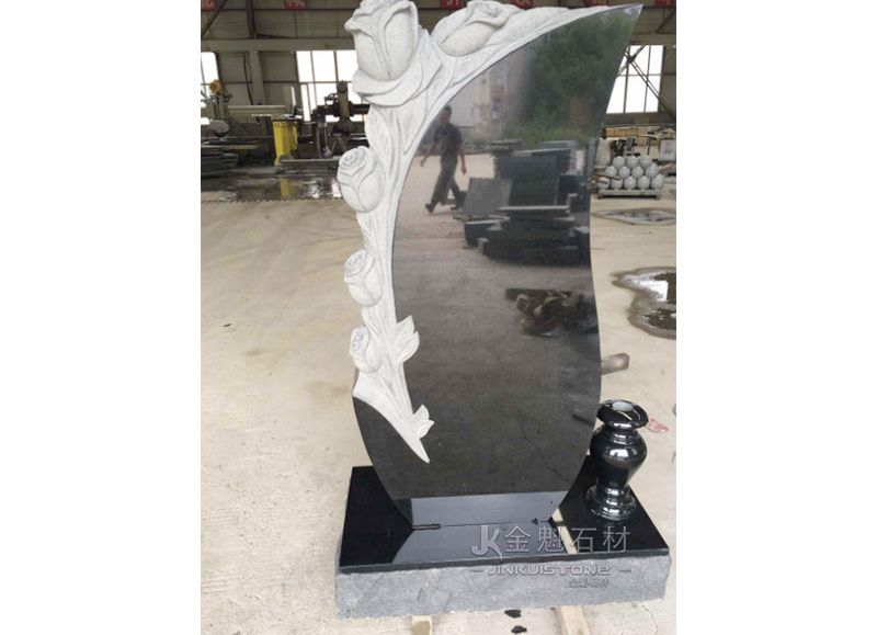 Customized Black Granite Carved Rose Tombstone