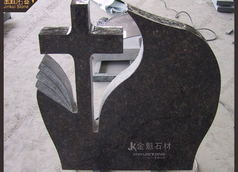 Black granite custom cross tombstone