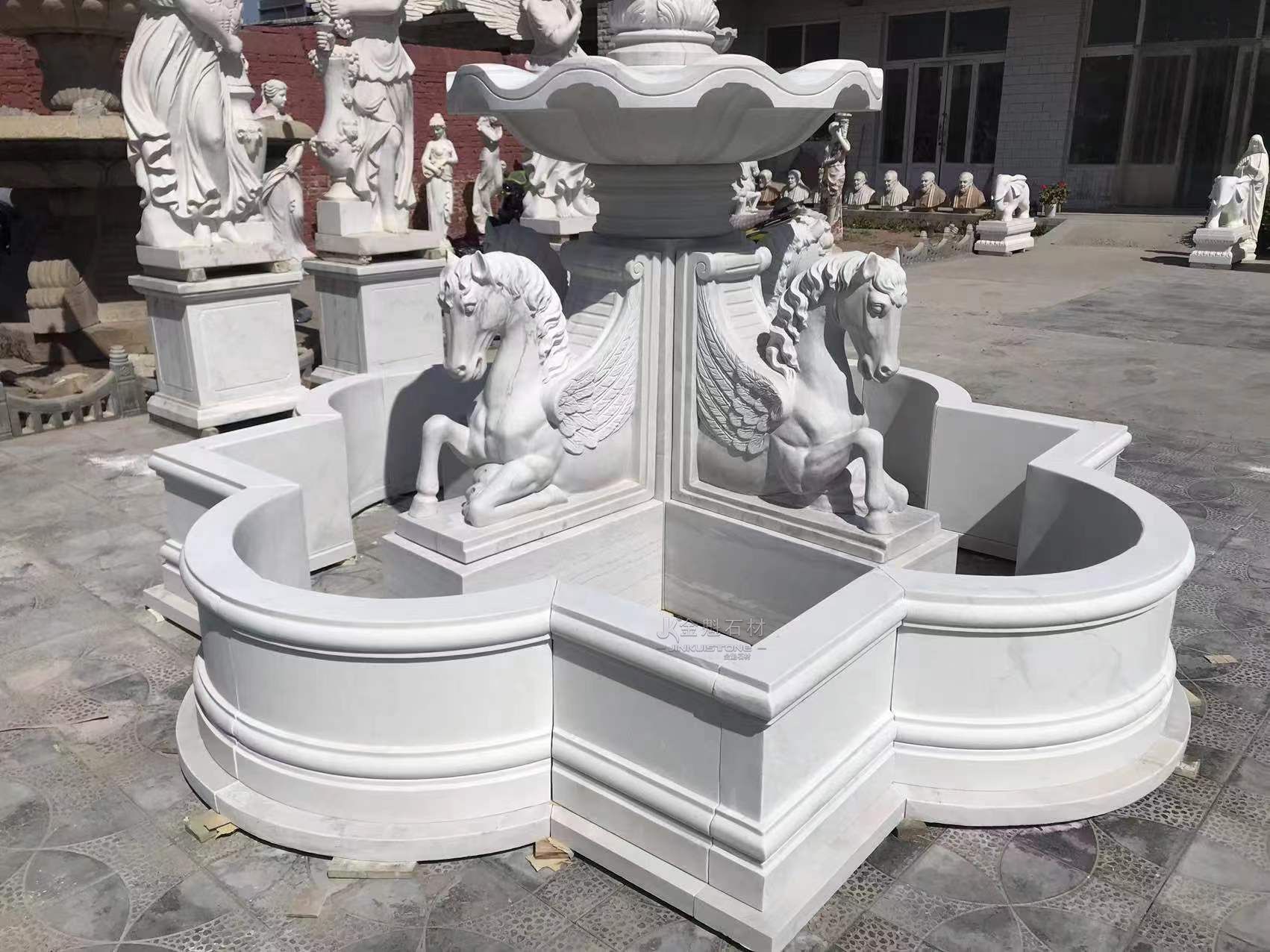 Customized White Marble Pegasus Fountain