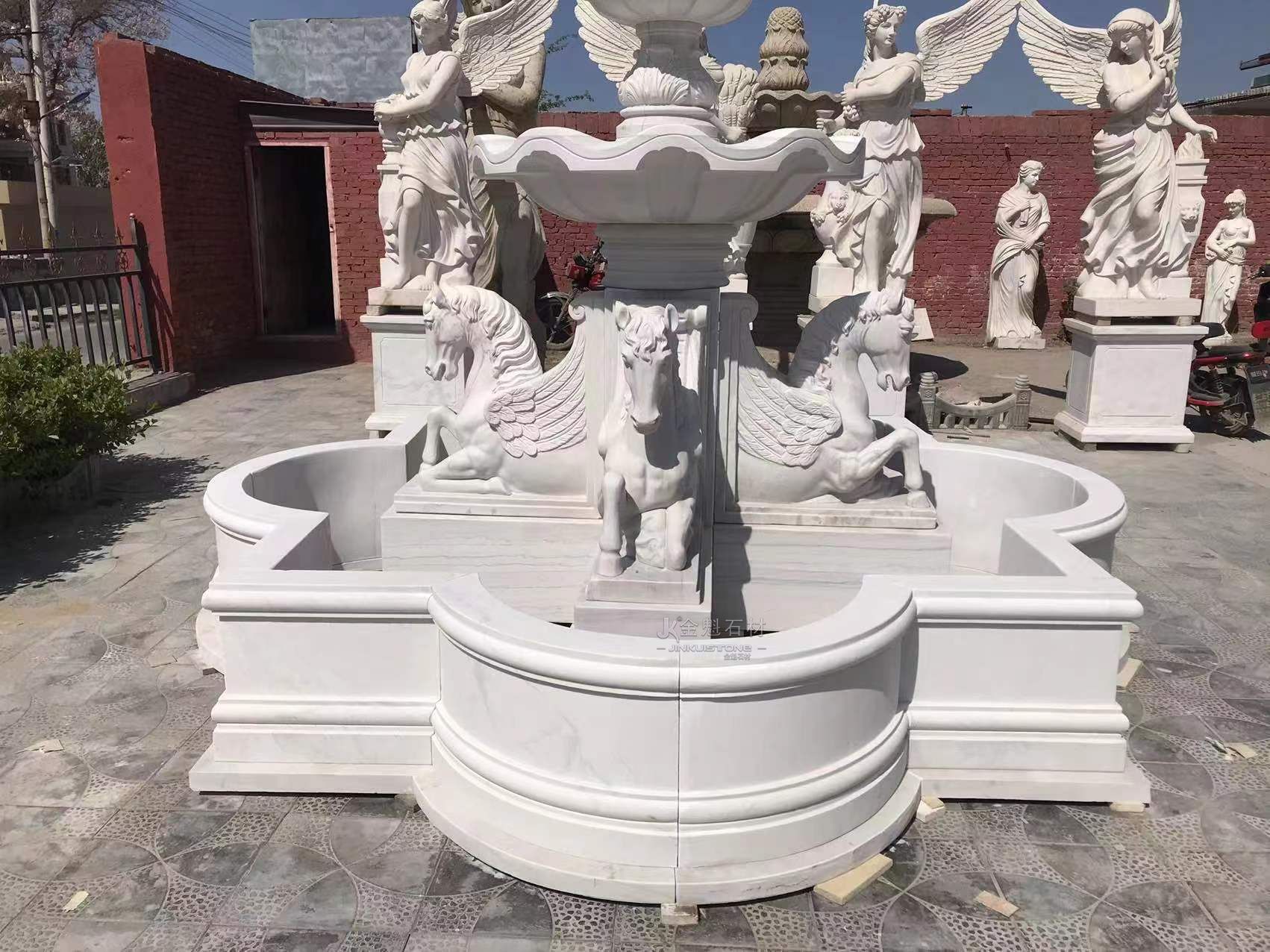 Customized White Marble Pegasus Fountain