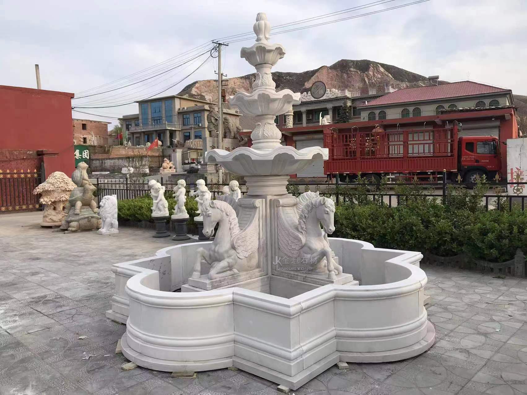 Customized White Marble Pegasus Fountain