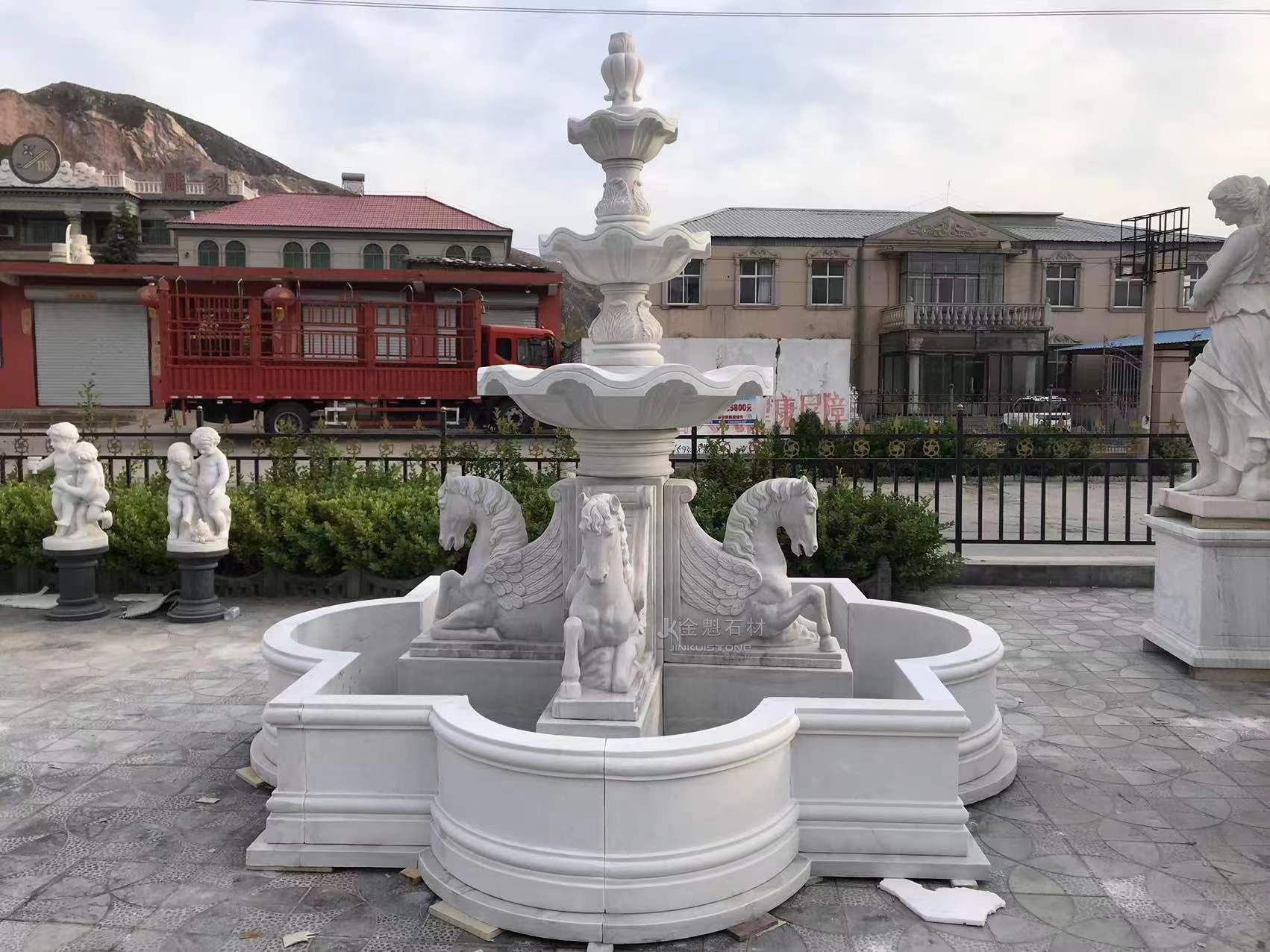 Customized White Marble Pegasus Fountain