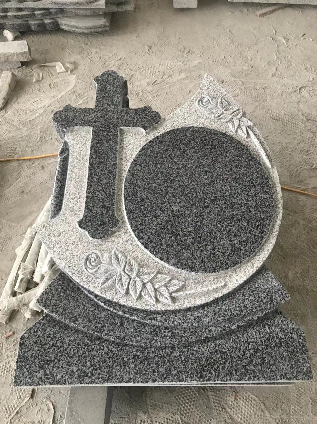 Customer Customized European Black Granite Cross Tombstone